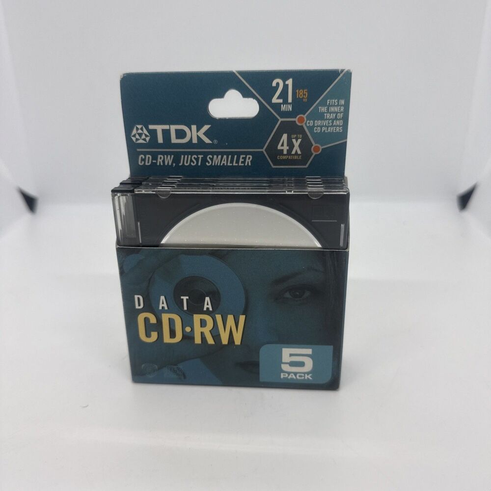 New TDK DATA CD-RW Recordable Mini Discs 21min 185mb 5 PACK Fits in Inner Tray